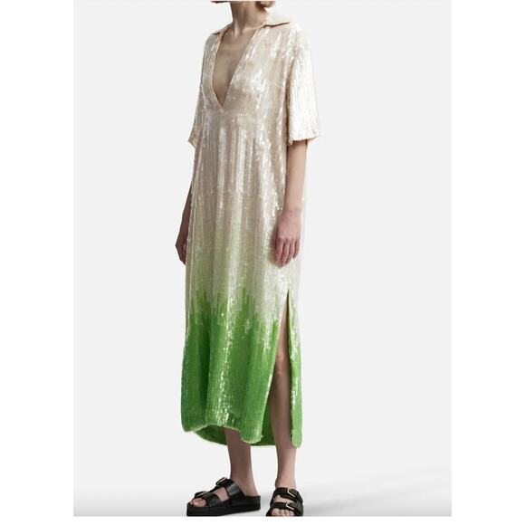 Anthropologie Dhruv Kapoor Short-Sleeve Collared Sequin Midi Dress Sze Small NWT - Picture 14 of 15